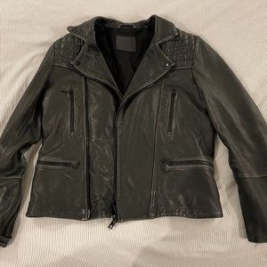 All Saints Mens Biker Leather Jacket (Medium)